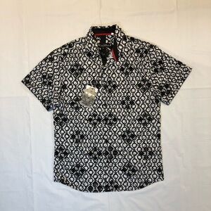 NWT VIP Collection Men’s Short Sleeve Button-Down Black & White Shirt S